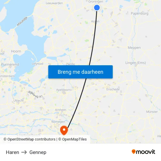 Haren to Gennep map