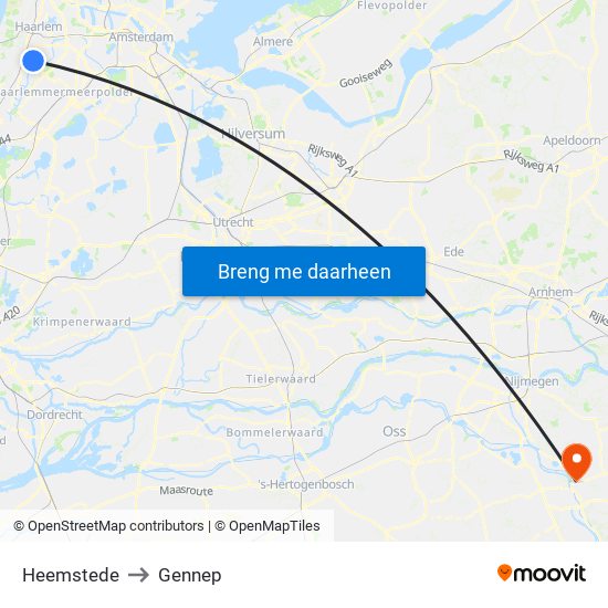 Heemstede to Gennep map