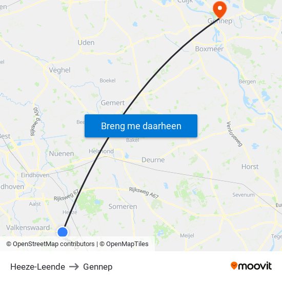 Heeze-Leende to Gennep map