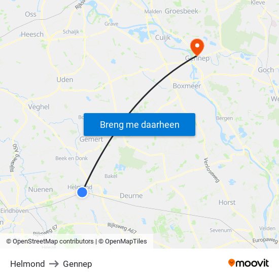 Helmond to Gennep map