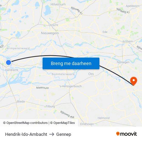 Hendrik-Ido-Ambacht to Gennep map