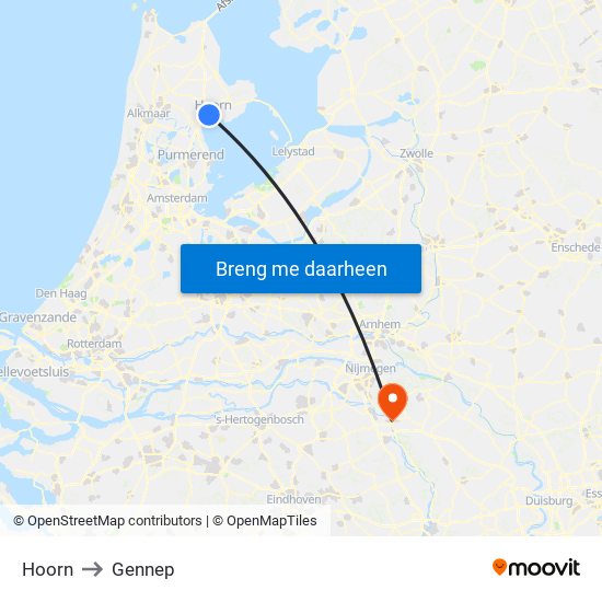 Hoorn to Gennep map