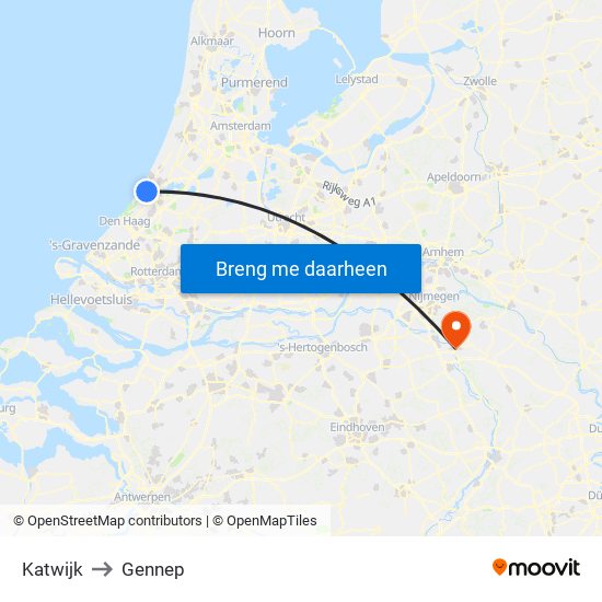 Katwijk to Gennep map