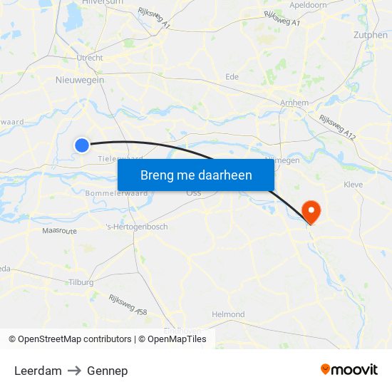 Leerdam to Gennep map