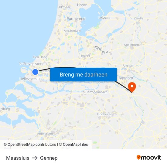 Maassluis to Gennep map