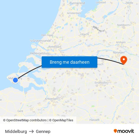 Middelburg to Gennep map