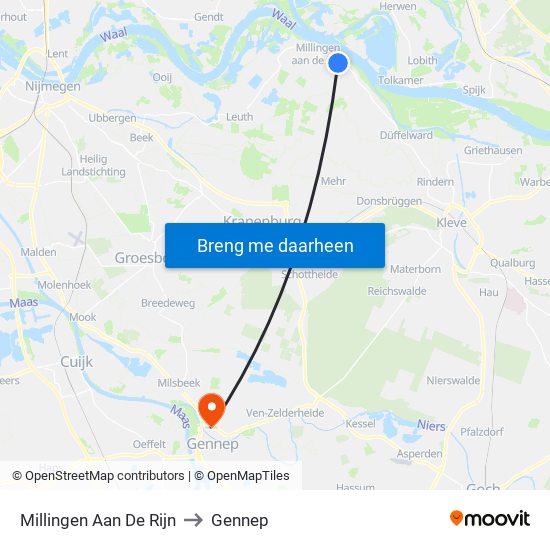 Millingen Aan De Rijn to Gennep map