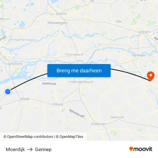 Moerdijk to Gennep map