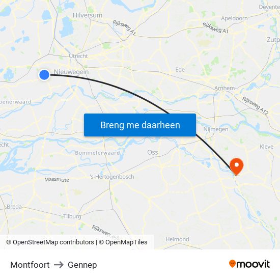 Montfoort to Gennep map