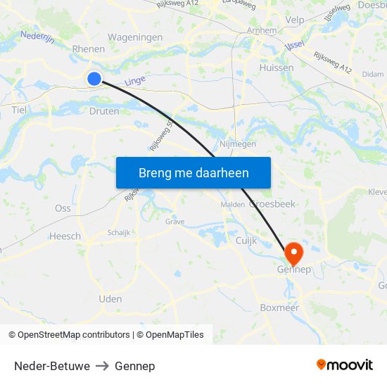 Neder-Betuwe to Gennep map