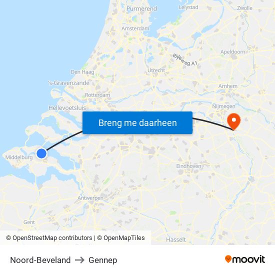 Noord-Beveland to Gennep map
