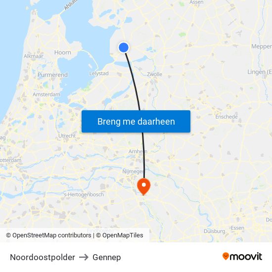 Noordoostpolder to Gennep map