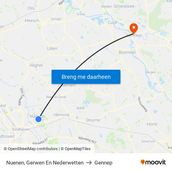 Nuenen, Gerwen En Nederwetten to Gennep map