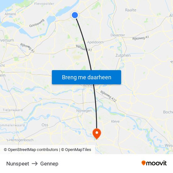 Nunspeet to Gennep map