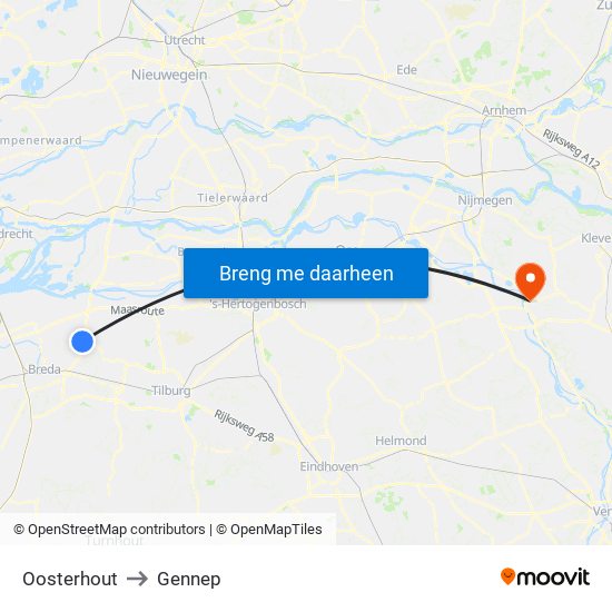 Oosterhout to Gennep map