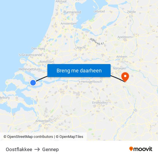 Oostflakkee to Gennep map