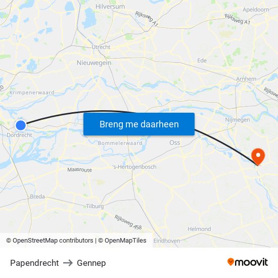 Papendrecht to Gennep map