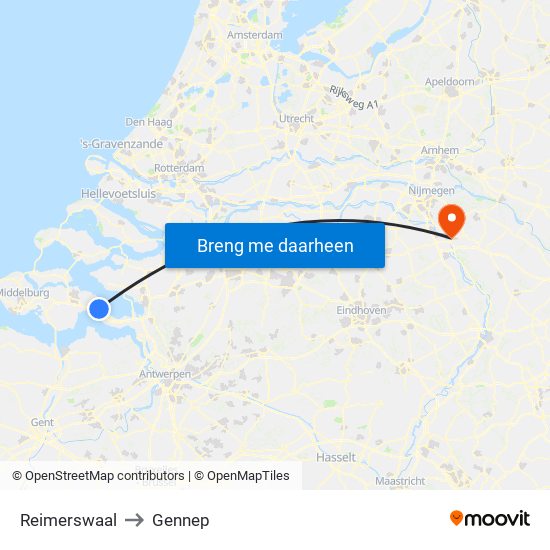 Reimerswaal to Gennep map