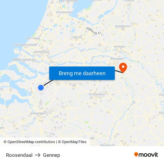 Roosendaal to Gennep map