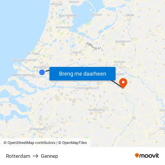 Rotterdam to Gennep map