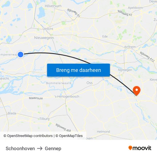 Schoonhoven to Gennep map