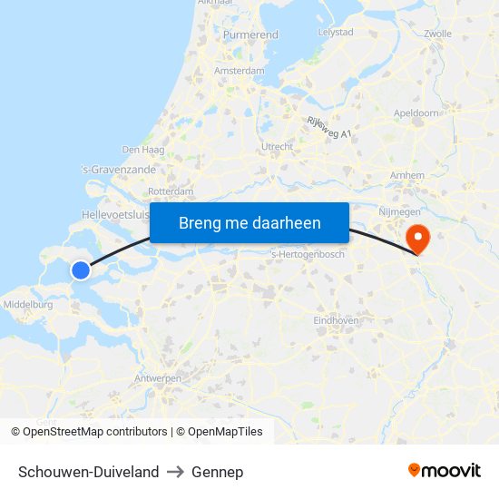 Schouwen-Duiveland to Gennep map