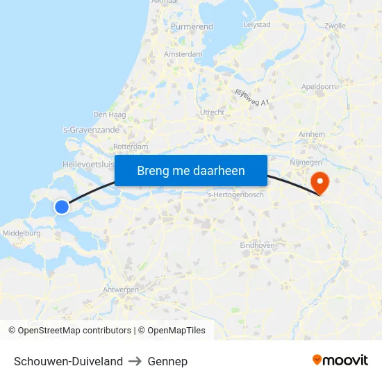 Schouwen-Duiveland to Gennep map