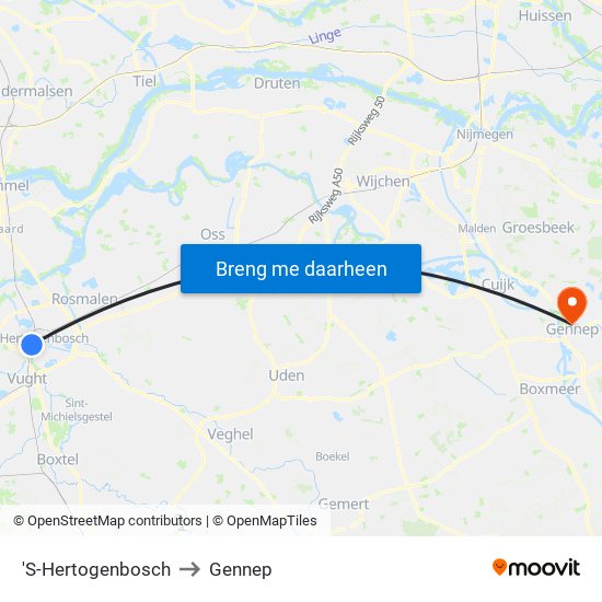 'S-Hertogenbosch to Gennep map