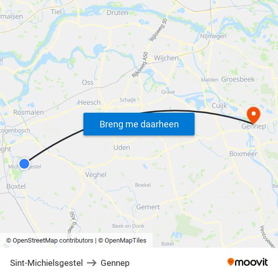 Sint-Michielsgestel to Gennep map