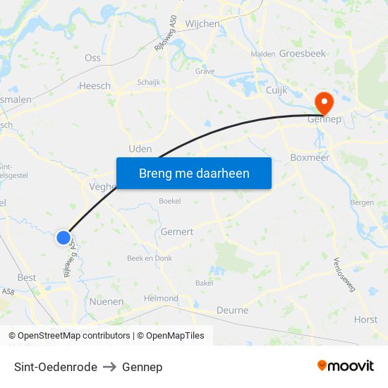 Sint-Oedenrode to Gennep map