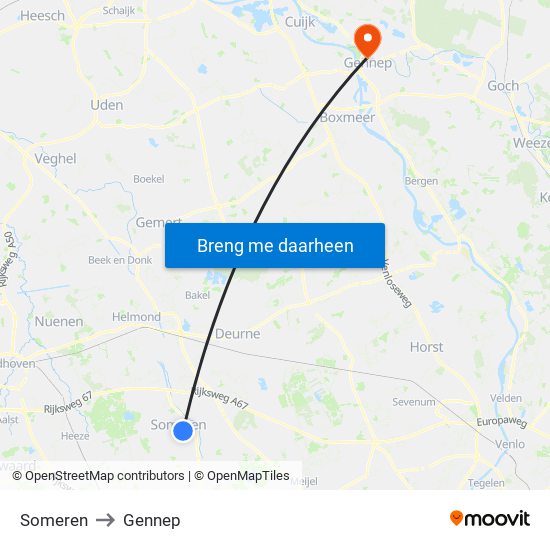 Someren to Gennep map