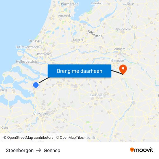 Steenbergen to Gennep map