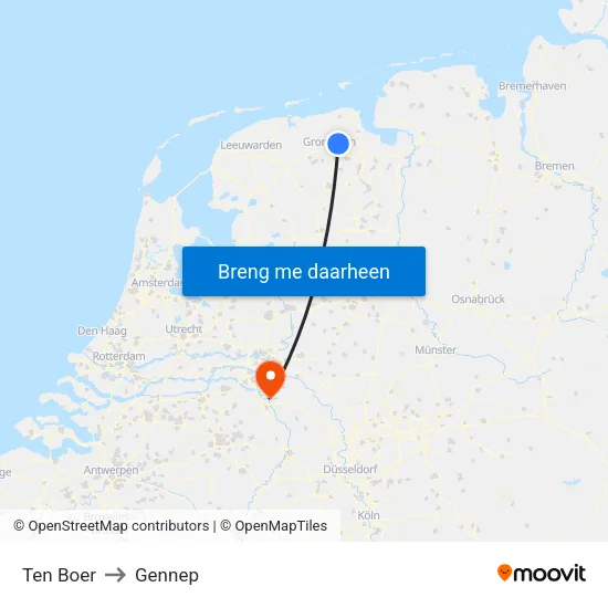 Ten Boer to Gennep map