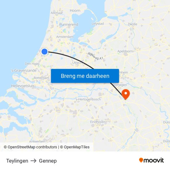 Teylingen to Gennep map