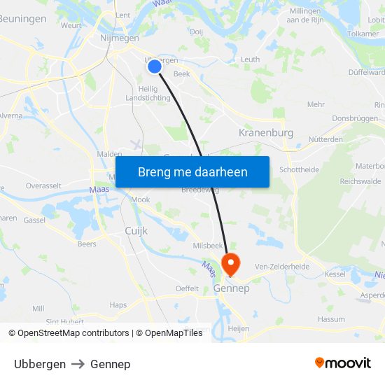 Ubbergen to Gennep map