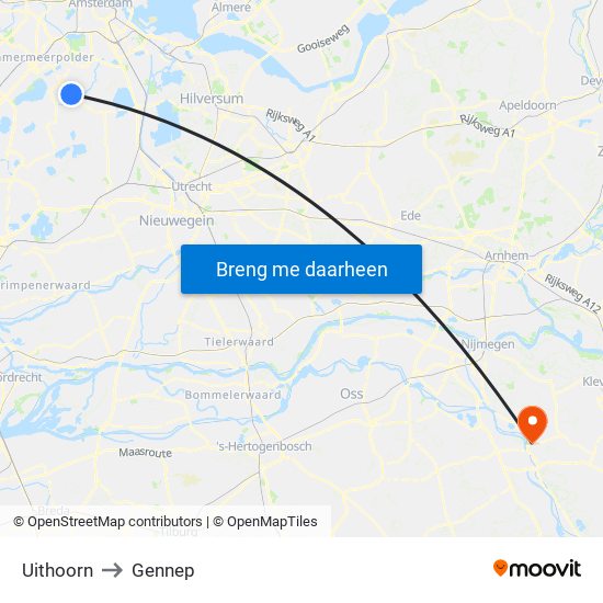 Uithoorn to Gennep map