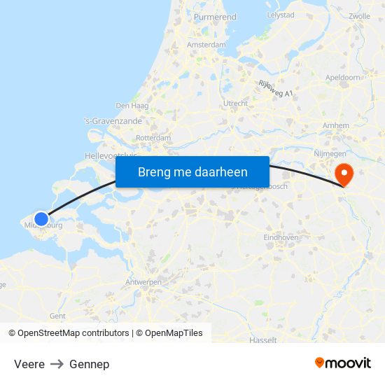 Veere to Gennep map