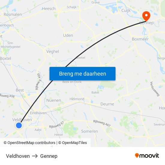 Veldhoven to Gennep map