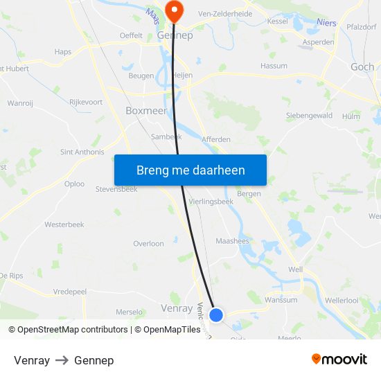 Venray to Gennep map