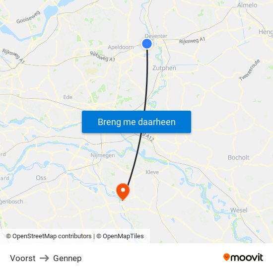 Voorst to Gennep map