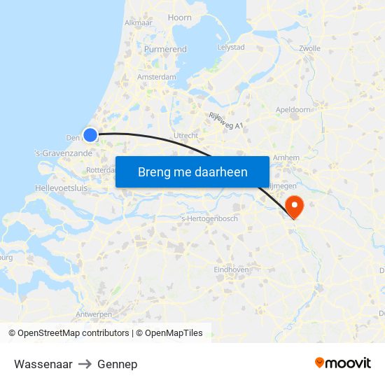 Wassenaar to Gennep map