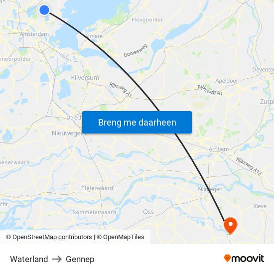 Waterland to Gennep map