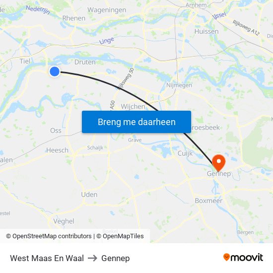 West Maas En Waal to Gennep map
