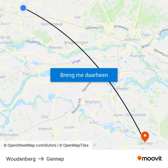 Woudenberg to Gennep map