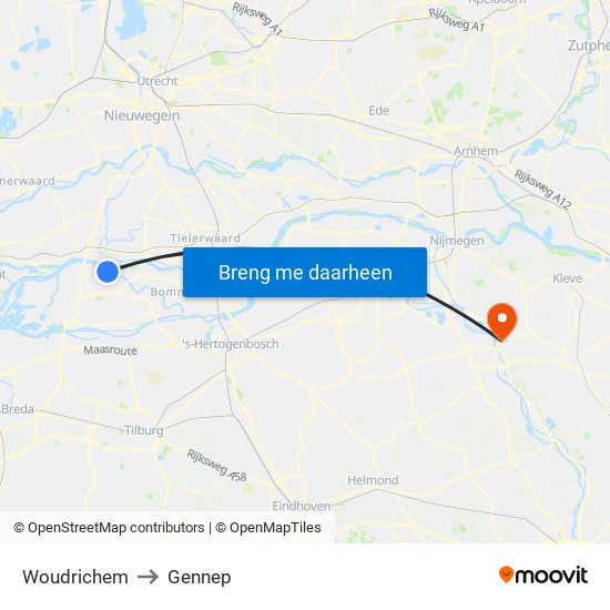 Woudrichem to Gennep map