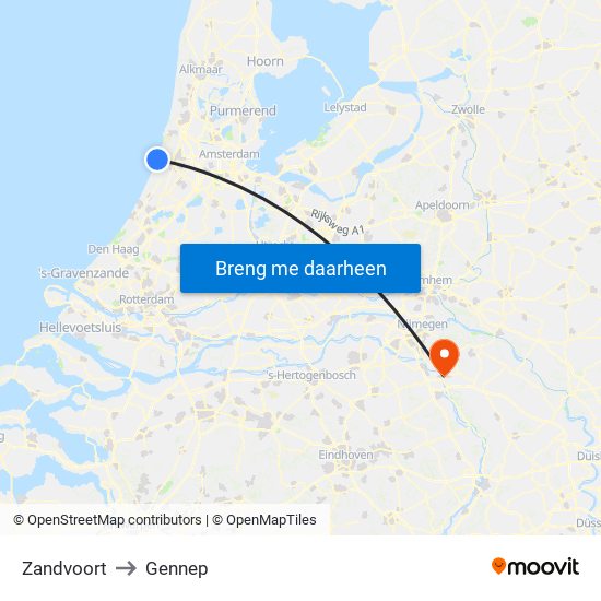 Zandvoort to Gennep map