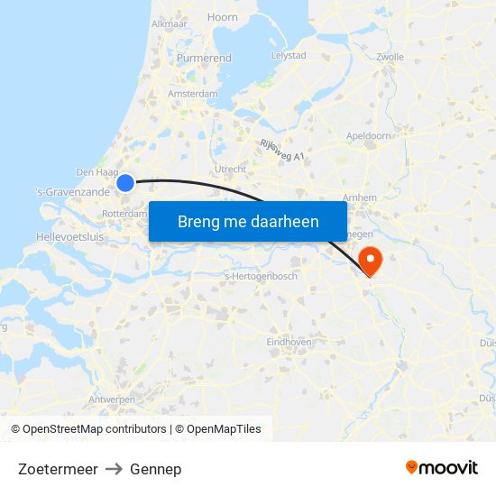 Zoetermeer to Gennep map