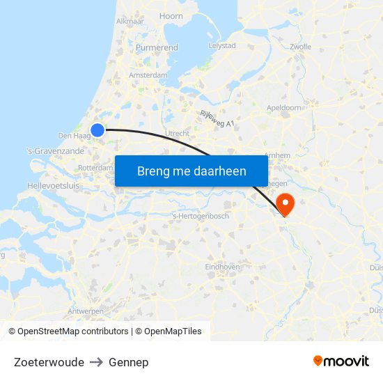 Zoeterwoude to Gennep map