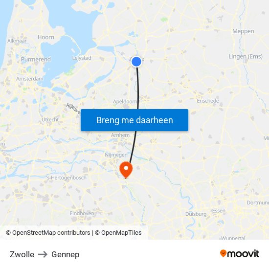 Zwolle to Gennep map