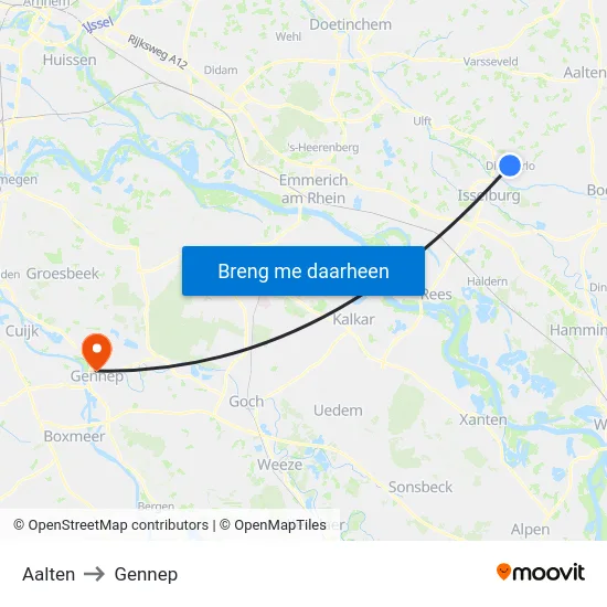 Aalten to Gennep map
